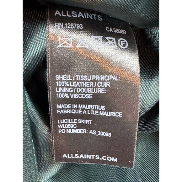 Allsaints Dark Green Leather Pencil Skirt With Zip Up Back Detail Size 10 - Picture 6 of 6